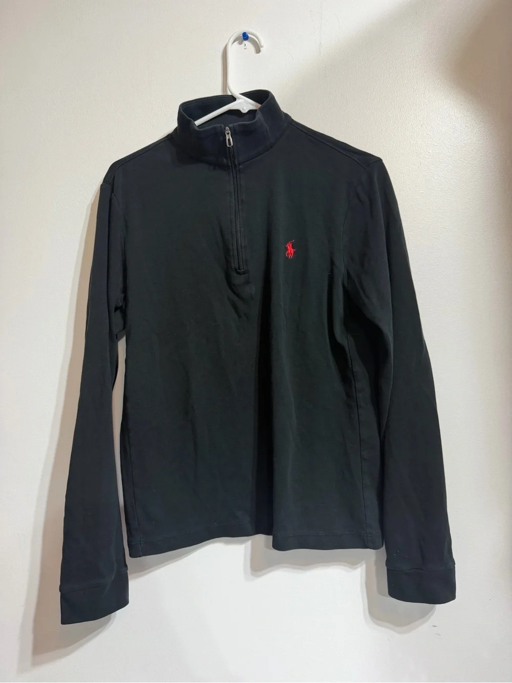Polo by Ralph Lauren Black Pima Cotton Quarter-Zip Pullover - Size S Vintage 90s